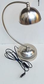 Lampe de bureau en nickel, bras incurvé et dôme pivotant, Utilisé, Enlèvement ou Envoi, Métal, 50 à 75 cm
