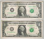 USA 2 biljetten van 1$, Postzegels en Munten, Bankbiljetten | Amerika, Setje, Ophalen of Verzenden, Noord-Amerika