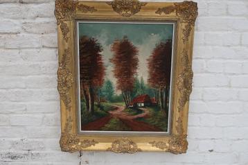 Olieverfschilderij huis aan de bosrand beschikbaar voor biedingen