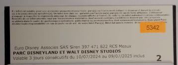 1 billets FLEX Disneyland Paris 3 jours successifs au 2 parc beschikbaar voor biedingen