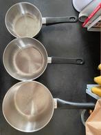 Set van 3 roestvrijstalen pannen, Huis en Inrichting, Keuken | Potten en Pannen, Pannenset, Inox, Gebruikt
