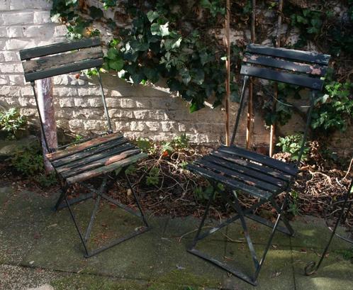 Vintage set 2 tuinstoeltjes / klapstoeltjes, Tuin en Terras, Tuinstoelen, Ophalen