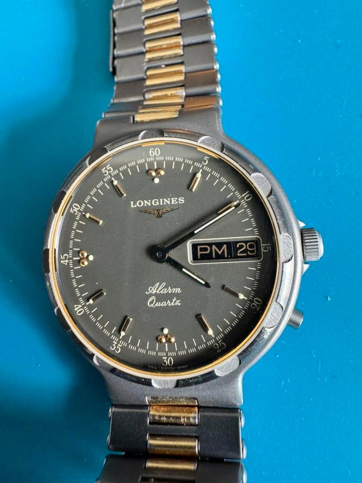 Longines Conquest Alarm Quartz, Handtassen en Accessoires, Horloges | Heren, Gebruikt, Polshorloge, Overige merken, Overige materialen