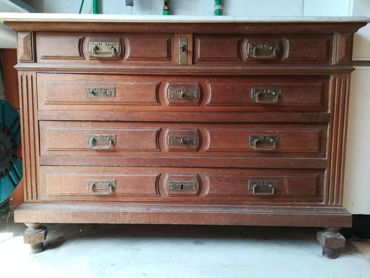 Commode ancienne / lavabo en chêne massif avec 5 tiroirs, Huis en Inrichting, Kasten | Ladekasten, Gebruikt, Minder dan 100 cm
