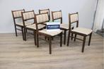 6 Vintage Eetkamerstoelen - Stoffen bekleding, Hout', Antiek en Kunst