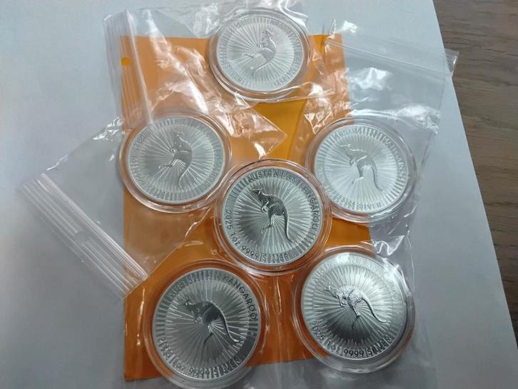 6X KANGAROO AUSTRALIAN 2025 ZILVEREN MUNT 1 OUNCE, Postzegels en Munten, Edelmetalen en Baren, Zilver, Ophalen