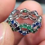 Emerald & Saffier ring 18 karaat witgoud ring, Ophalen, Zo goed als nieuw, Met edelsteen, Dame