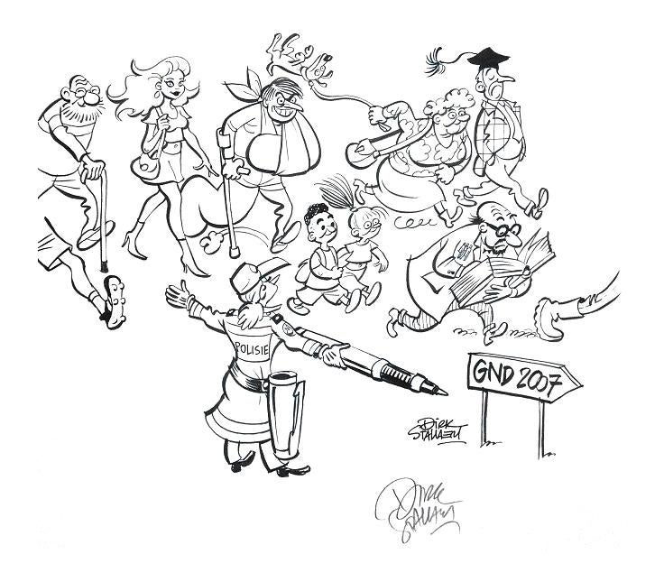 Originele tekening Dirk Stallaert - Groot Nederlands Dictee, Boeken, Stripverhalen, Ophalen of Verzenden