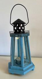 houten theelichthouder, Huis en Inrichting, Ophalen, Blauw, Zo goed als nieuw, Kaars