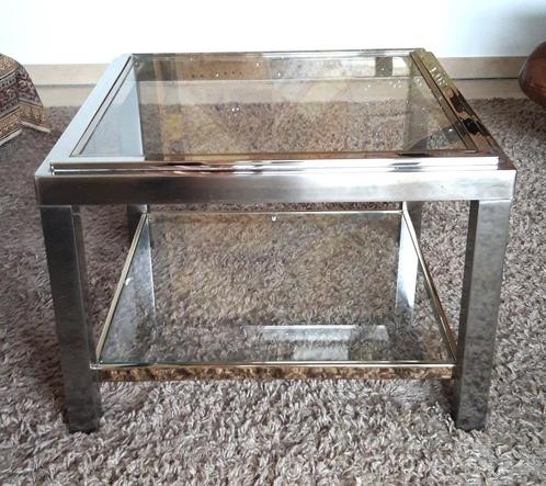 Table basse en chrome et laiton, 1970, Huis en Inrichting, Tafels | Salontafels, Gebruikt, Minder dan 50 cm, 50 tot 100 cm, 50 tot 100 cm