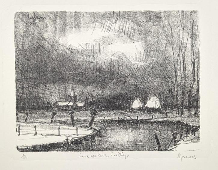 Litho Vic Dooms - Leie en kerk Latem - mooi exemplaar, Antiek en Kunst, Kunst | Litho's en Zeefdrukken, Ophalen of Verzenden