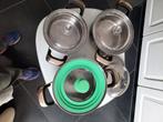 3 roestvrijstalen pannen en 2 extra deksels, Inox, Gebruikt, Keramische plaat, Ophalen