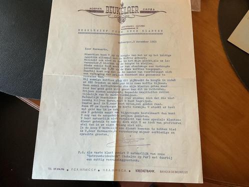 Oude brief van koffies BEUKELAER 1963 . Mooi bij verzameling, Verzamelen, Merken en Reclamevoorwerpen, Ophalen of Verzenden