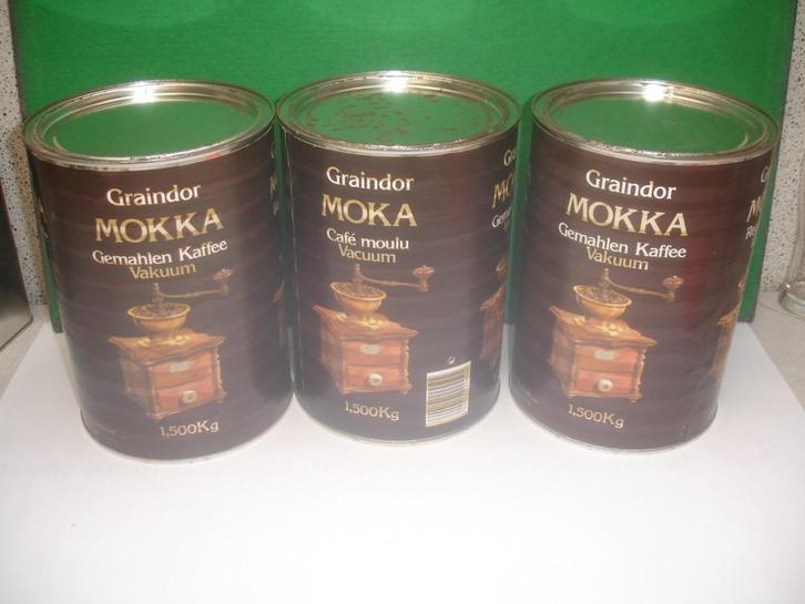 Oude lege blikken van Graindor, Verzamelen, Blikken, Gebruikt, Koffie, Ophalen of Verzenden