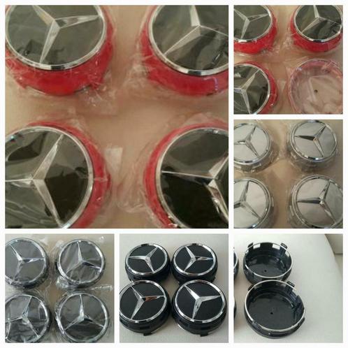 Mercedes Amg naafdoppen/centercaps Ø 75 mm zwart/rood/zilver, Auto diversen, Wieldoppen, Nieuw, Ophalen of Verzenden