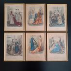 Zes oude  ingelijste Franse modeprenten., Antiek en Kunst, Kunst | Litho's en Zeefdrukken, Ophalen