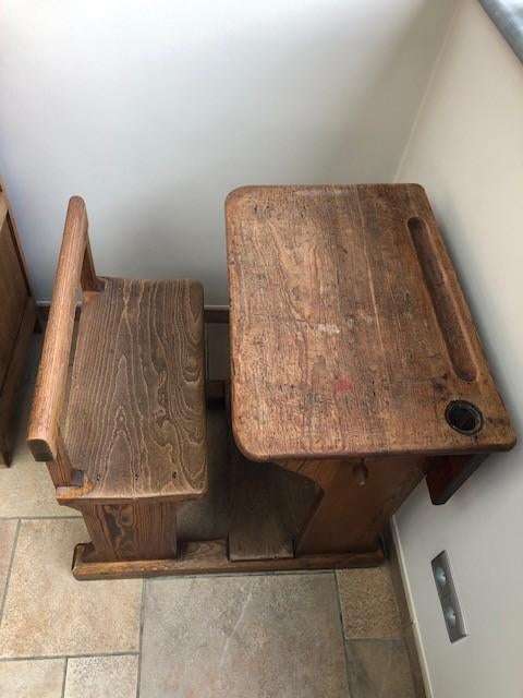 Bureau d'école, Enlèvement, Antique, Avec tiroirs, Bois