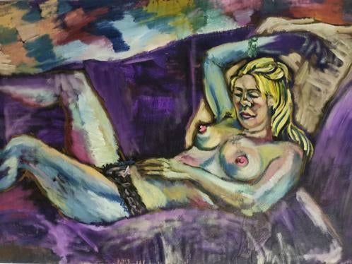 Origineel op doek Naakt op de Sofa, Antiek en Kunst, Kunst | Schilderijen | Klassiek, Ophalen