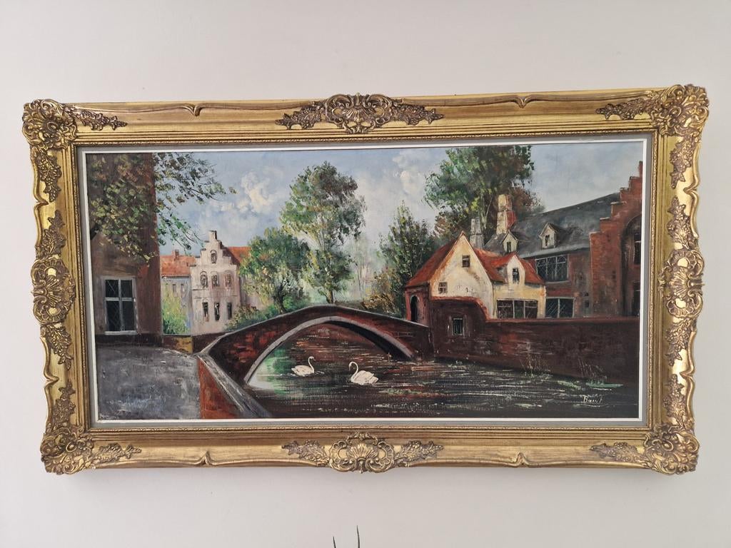 Schilderij van Brugge in prachtig gouden kader, Ophalen