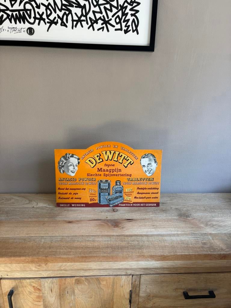 Vintage 1952 reclamebord DeWitt, Ophalen of Verzenden, Gebruikt, Reclamebord