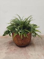 Grote gevlochten mand/bloempot van waterhyacint., Mand, Rond, Ophalen of Verzenden, Zo goed als nieuw