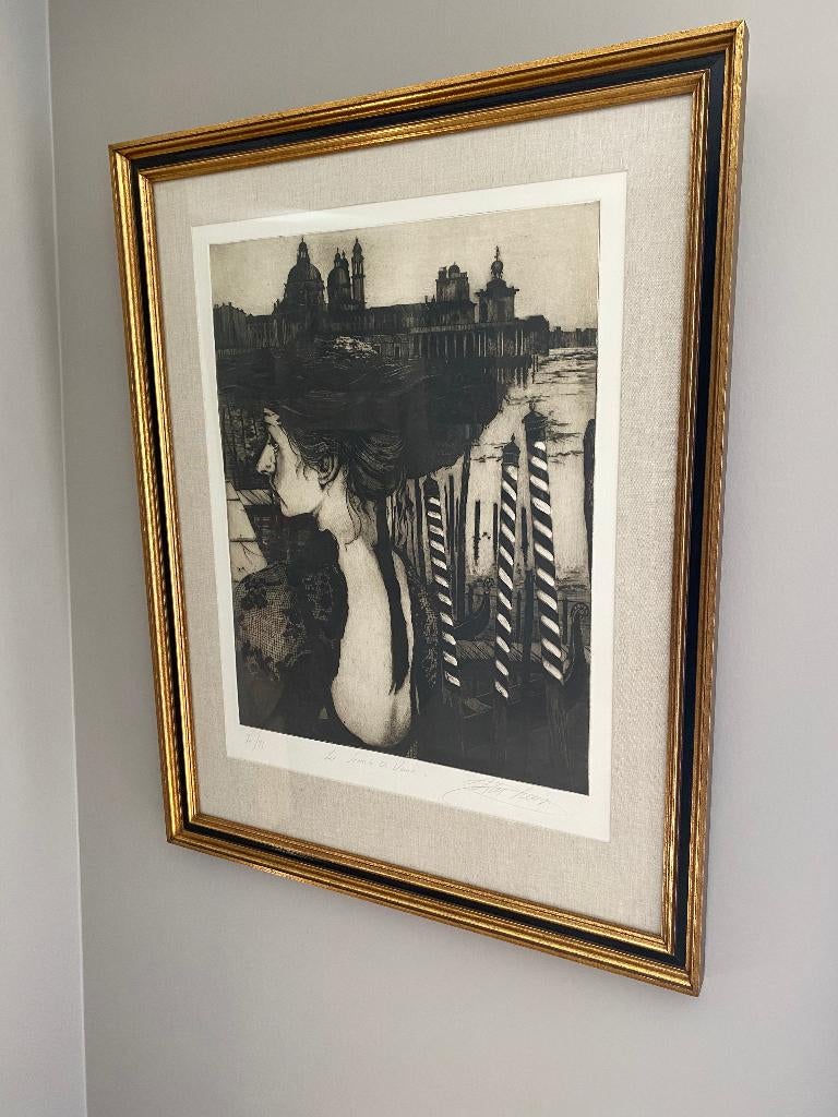 LITHO CHRISTIAN SILVAIN LES SECRETS DE VENISE TE KOOP, Huis en Inrichting, Woonaccessoires | Wanddecoraties, Gebruikt, Wit, Ingelijst