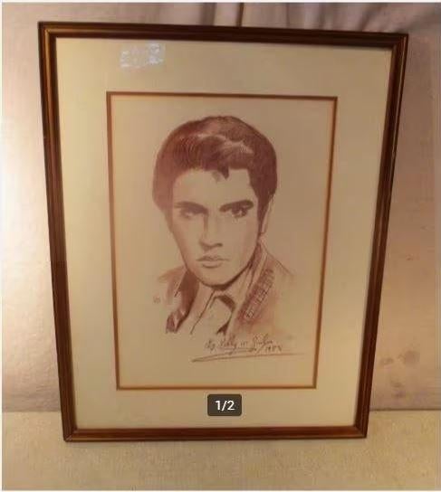 Mooie Tekening van Elvis Presley - 1985 - gesigneerd, Ophalen of Verzenden