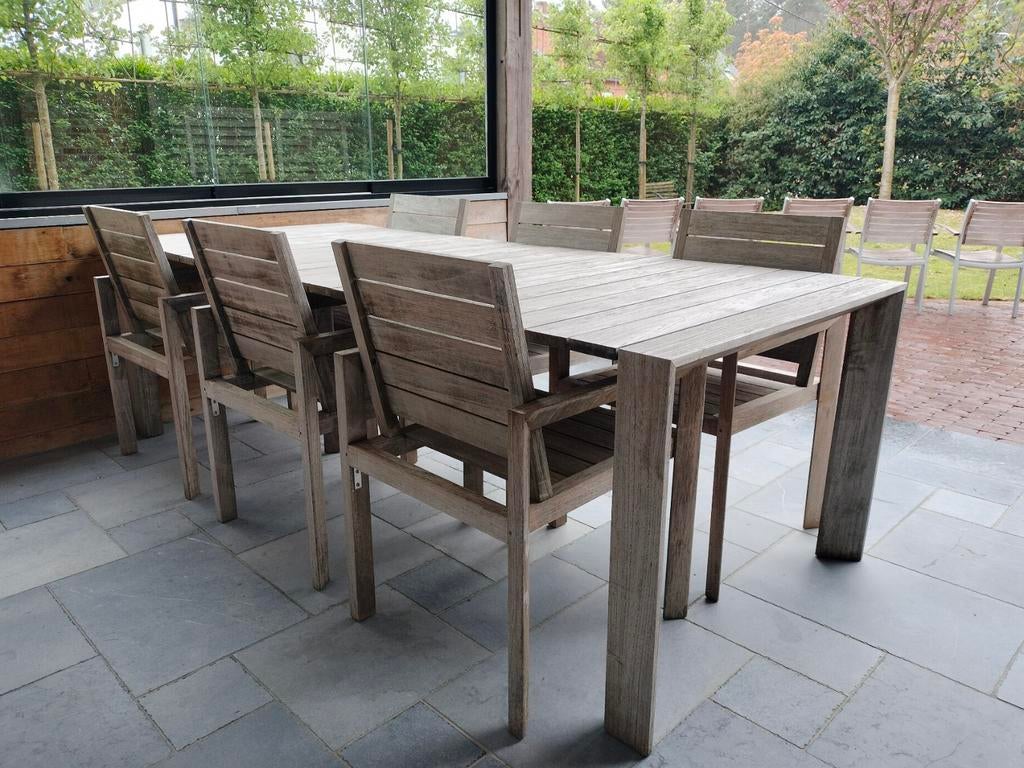 Hoogwaardige tuintafel en -stoelen in massief teakhout, Jardin & Terrasse, Ensembles de jardin, Chaise, Salons de jardin, Utilisé