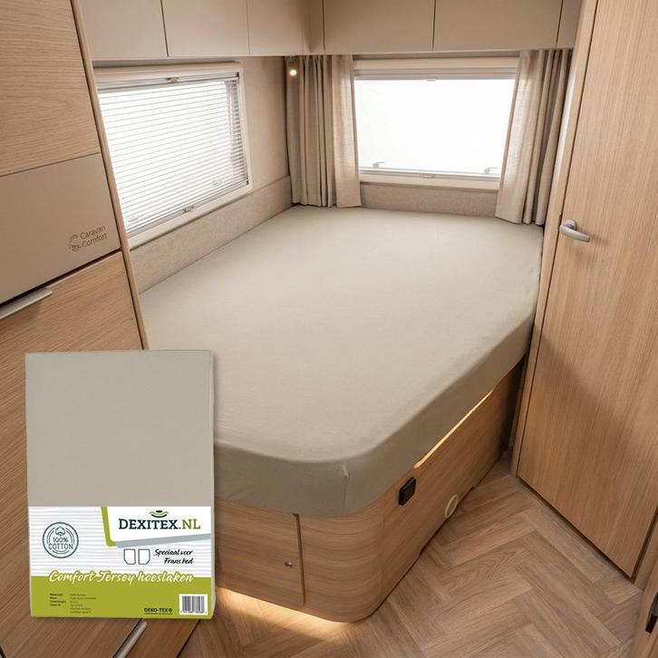 Jersey hoeslaken Frans bed wit,lichtgrijs,zand of antraciet, Caravans en Kamperen, Caravanaccessoires