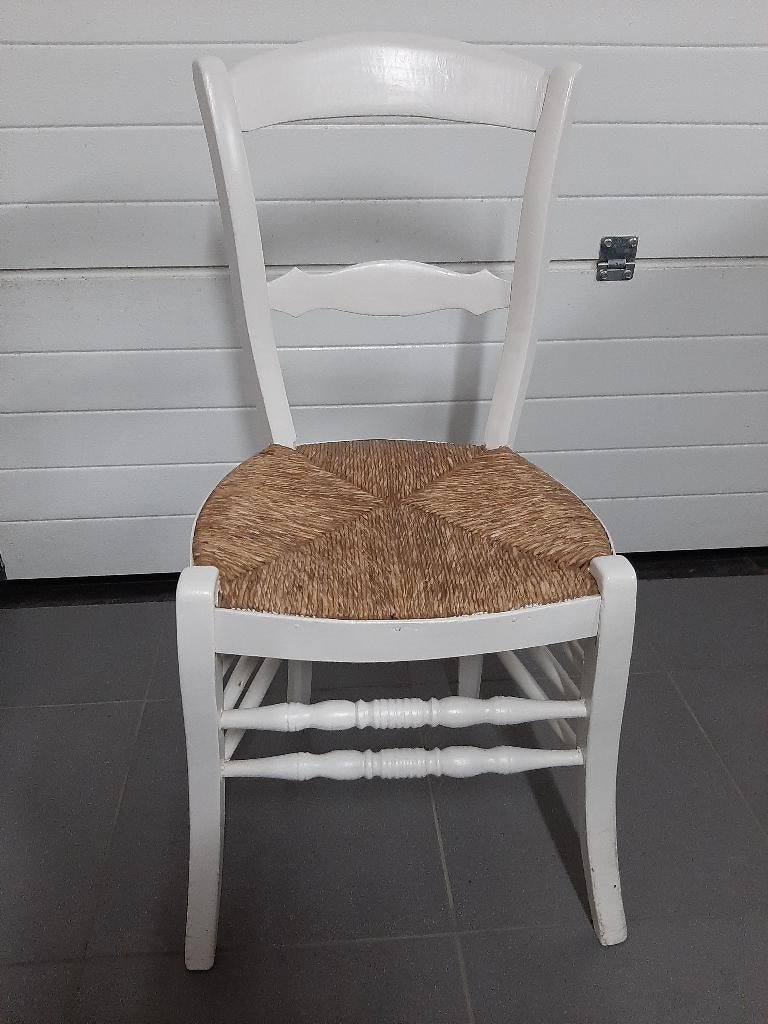 eiken stoel met rieten zitting,vintage, Maison & Meubles, Chaises, Enlèvement, Utilisé, Osier ou Rotin, Blanc