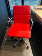 Design bureaustoel rood leder aluminium voet comfortabel, Ophalen, Gebruikt, Rood, Bureaustoel
