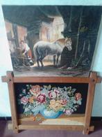 bloemen en paarden schilderij vintage, Antiek en Kunst, Ophalen