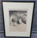 Lithographie jeune fille signe Louis buisseret, Antiquités & Art, Enlèvement ou Envoi