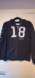 grijs vest hoodie met rits groen opschrift 717 mt 158 164, Trui of Vest, Ophalen of Verzenden, Zo goed als nieuw, Jongen