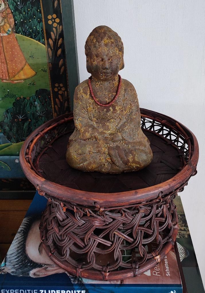 Asie. Plateau traditionnel sur pied. Bambou, tressé main, Maison & Meubles, Enlèvement ou Envoi, Rond, Autres matériaux, Panier