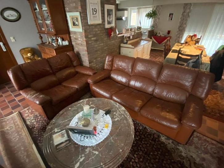 Gratis op te halen! Lederen 3zit en 2zit, Maison & Meubles, Canapés | Salons, Utilisé, Banc droit, Autres dimensions, Cuir, Enlèvement