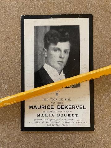 Oorlogsslachtoffer MEI 1940 Soldaat M.Dekervel Poperinge  beschikbaar voor biedingen