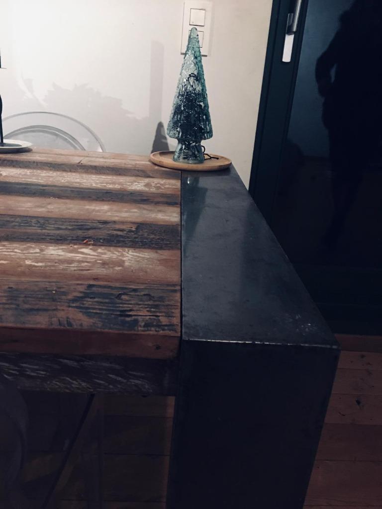 Table à manger en  bois précieux + 6 chaises design offertes, Ophalen, Teakhout, Vijf personen of meer, Artisanat design en bois ancien + métal