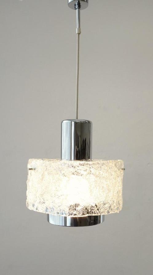 Vintage Hillebrand iceglass hanglamp Mid-Century chroom, Huis en Inrichting, Lampen | Hanglampen, Gebruikt, Ophalen of Verzenden