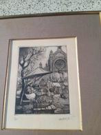 gesigneerde ets van Jaqcues Hervens, Ophalen of Verzenden