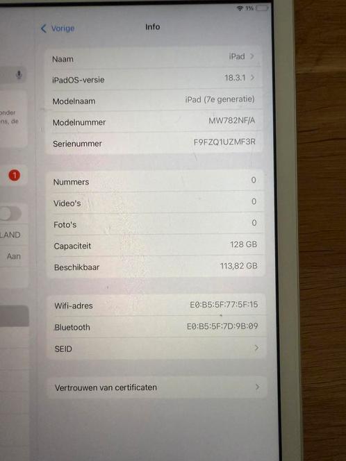 iPad 7th gen Space Grey 128 Gb en stylus pen, Computers en Software, Apple iPads, Zo goed als nieuw, Apple iPad, 128 GB, Ophalen