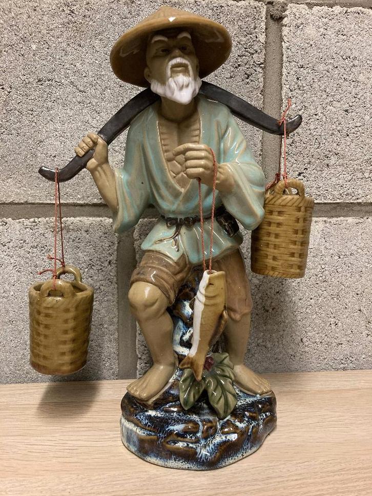 Chinese mudman, visser koopman groot formaat porselein, Antiquités & Art, Curiosités & Brocante, Enlèvement ou Envoi