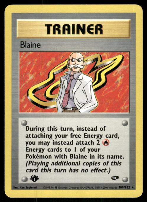 Blaine 100/132 - Gym Challenge (1st edition), Hobby en Vrije tijd, Verzamelkaartspellen | Pokémon, Gebruikt, Verzenden