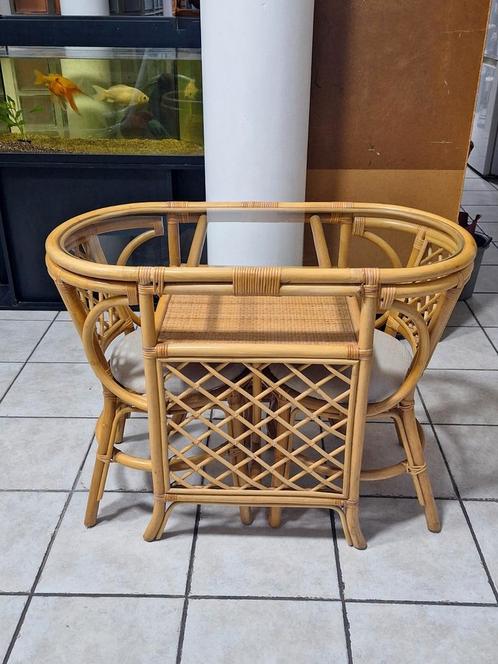 Vintage Honeymoon tafel van bamboe en rieten, 2 stoelen, Verzamelen, Retro, Ophalen of Verzenden