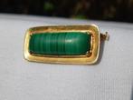 Oude broche van 18-karaats goud en malachietsteen, 1960, Handtassen en Accessoires, Antieke sieraden, Ophalen of Verzenden, Goud