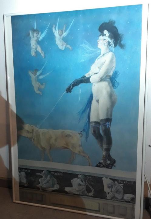 la dame au cochon..copie de felicien rops..datée de 1878., Collections, Posters & Affiches, Comme neuf, Enlèvement ou Envoi