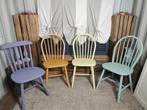 4 jolies chaises patinées, Maison & Meubles, Comme neuf, Bleu, Enlèvement ou Envoi, Une