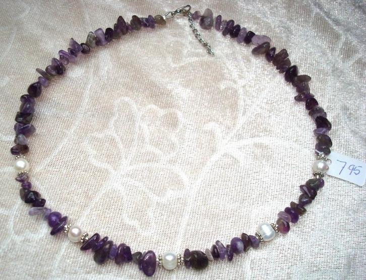 Collier en améthyste et perles véritables, Bijoux, Sacs & Beauté, Colliers, Neuf, Pierre ou Minéral, Violet, Avec pierre précieuse