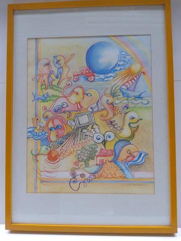 Origineel aquarel: "Zalig niets doen en Relax".  52 x 50 cm beschikbaar voor biedingen