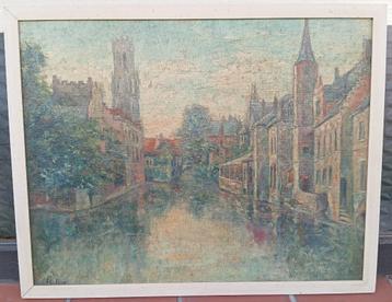 schilderij gesigneerd  Belfort Brugge beschikbaar voor biedingen